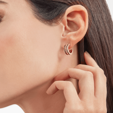 [Lume Jewelry]ZERO 1 ROCK PINK GOLD EARRINGS WITH STUDDED SPIRAL AND BLACK CERAMIC