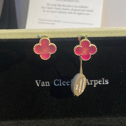 [Lume Jewelry]NEW CLOVER 15MM PINK ENAMEL STUD EARRINGS