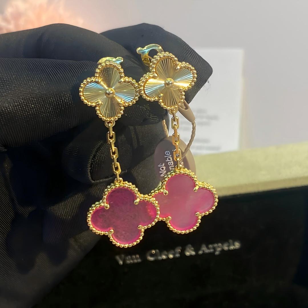 [Lume Jewelry]NEW CLOVER 2 MOTIF PINK ENAMEL EARRINGS