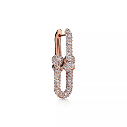 [Lume Jewelry]LARGE LINK EARRINGS PINK GOLD WITH PAVED DIAMONDS