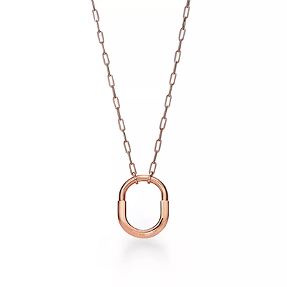 [Lume Jewelry]LOCK NECKLACE MEDIUM PENDANT PINK GOLD PAVED DIAMONDS