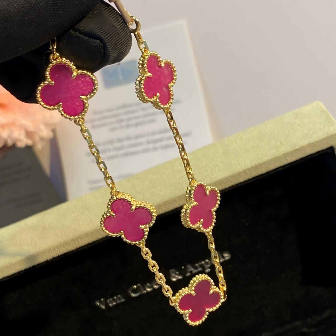 [Lume Jewelry]NEW CLOVER 5 MOTIFS PINK ENAMEL BRACELET