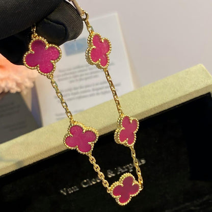 [Lume Jewelry]NEW CLOVER 5 MOTIFS PINK ENAMEL BRACELET