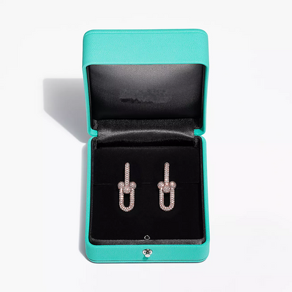 [Lume Jewelry]LARGE LINK EARRINGS PINK GOLD WITH PAVED DIAMONDS