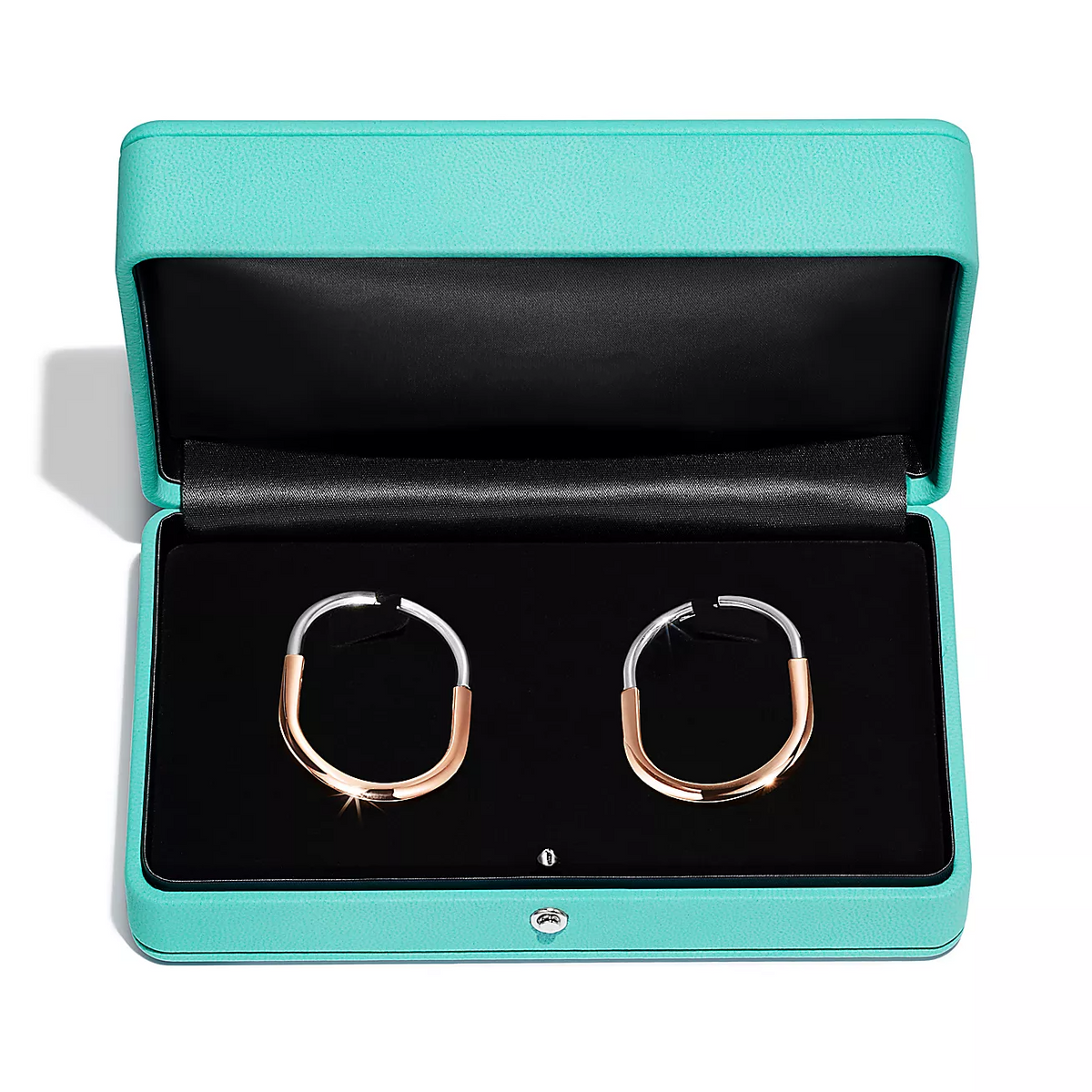 [Lume Jewelry]LOCK EARRINGS ROSE AND WHITE GOLD DIAMONDS EXTRA LARGE