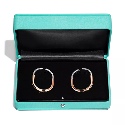 [Lume Jewelry]LOCK EARRINGS ROSE AND WHITE GOLD DIAMONDS EXTRA LARGE