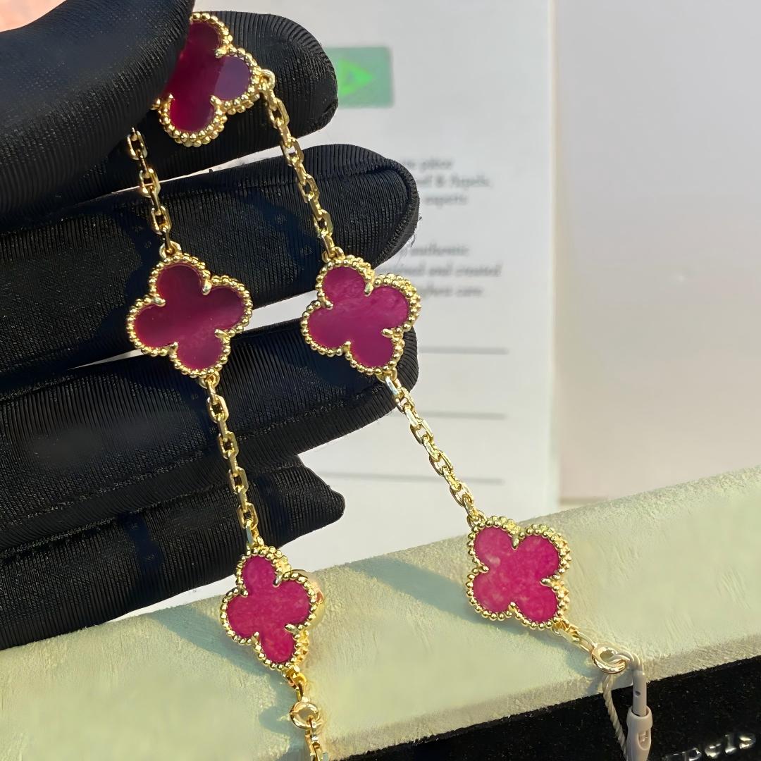 [Lume Jewelry]NEW CLOVER 5 MOTIFS PINK ENAMEL BRACELET