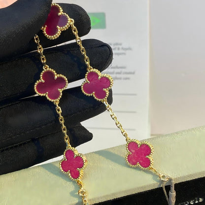 [Lume Jewelry]NEW CLOVER 5 MOTIFS PINK ENAMEL BRACELET