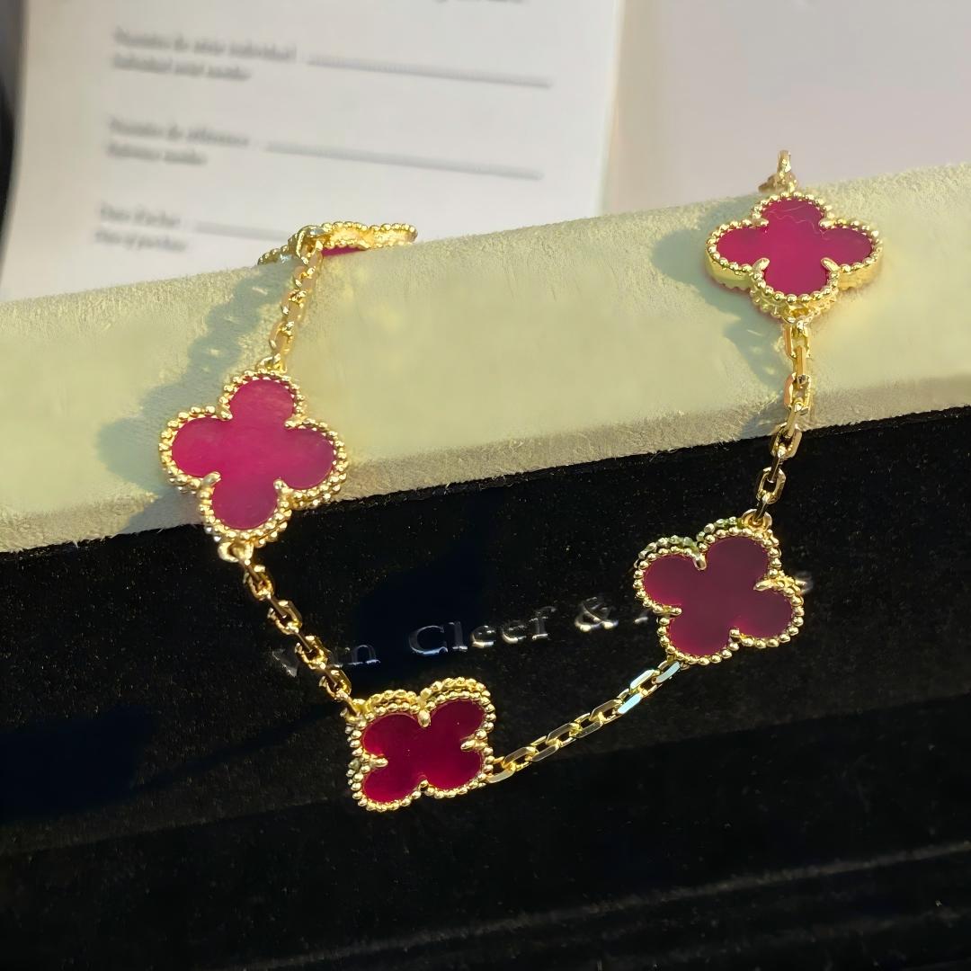[Lume Jewelry]NEW CLOVER 5 MOTIFS PINK ENAMEL BRACELET