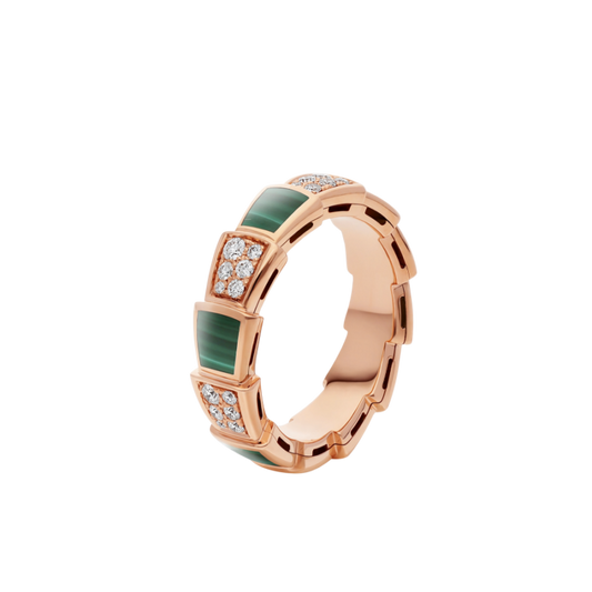 [Lume Jewelry]SERPENTI RING PINK GOLD MALACHITE DIAMOND PAVED 4MM