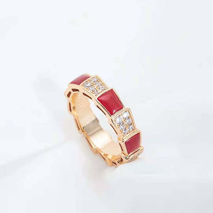[Lume Jewelry]SERPENTI RING PINK GOLD CARNELIAN DIAMOND PAVED 4MM