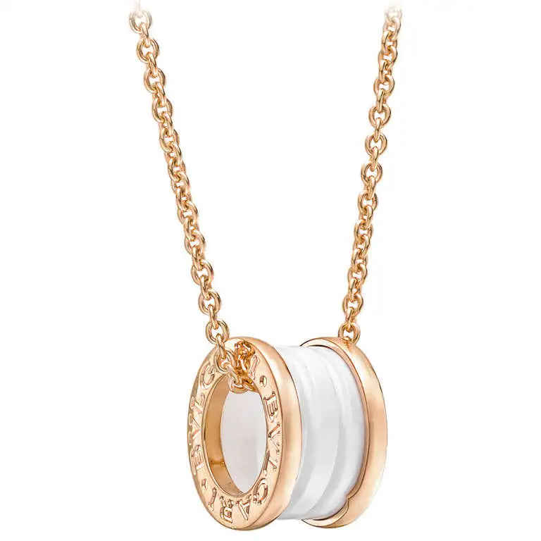 [Lume Jewelry]ZERO 1 WHITE CERAMIC PINK GOLD DIAMOND NECKLACE