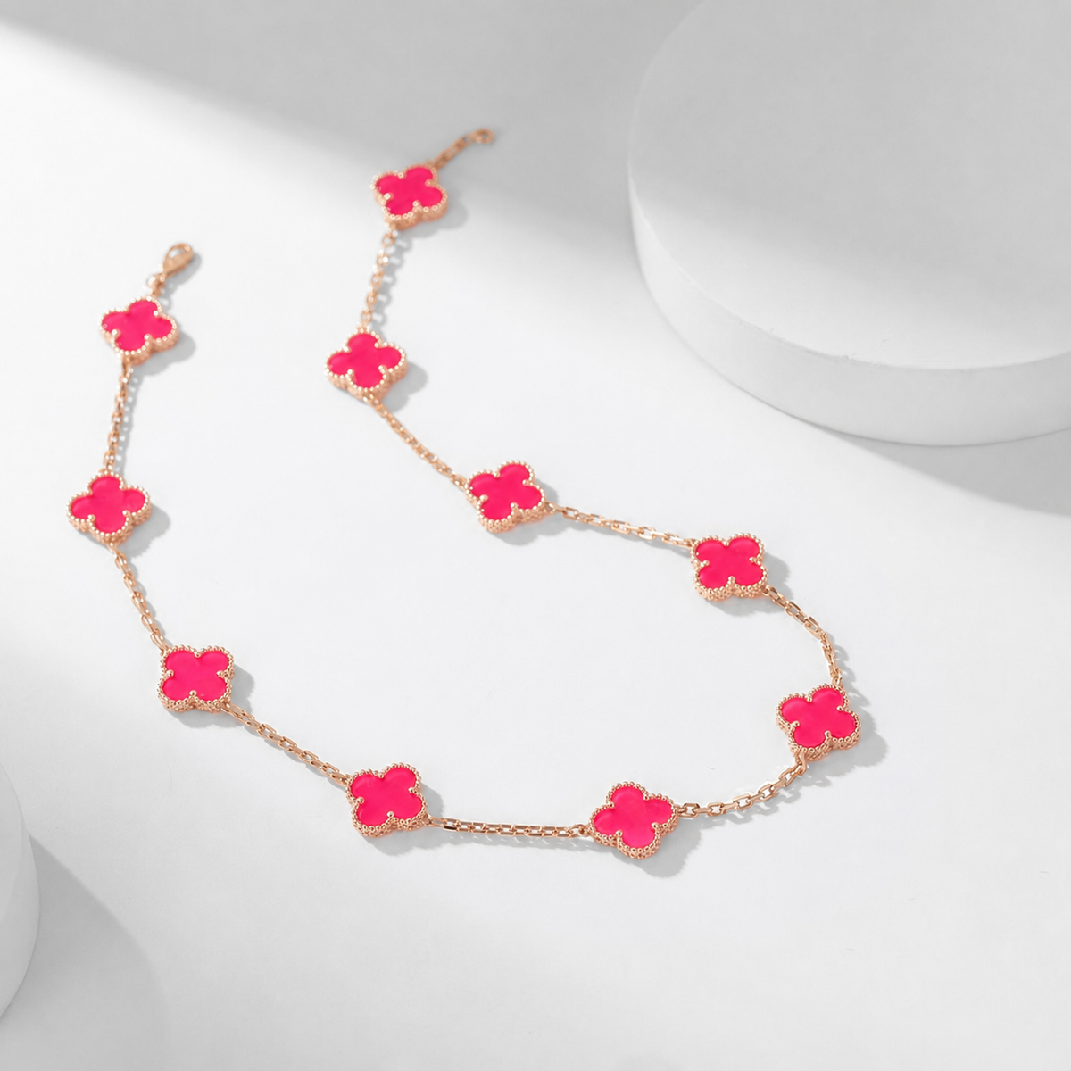 [Lume Jewelry]NEW CLOVER 10 MOTIFS PINK ENAMEL NECKLACE