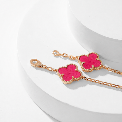 [Lume Jewelry]NEW CLOVER 10 MOTIFS PINK ENAMEL NECKLACE
