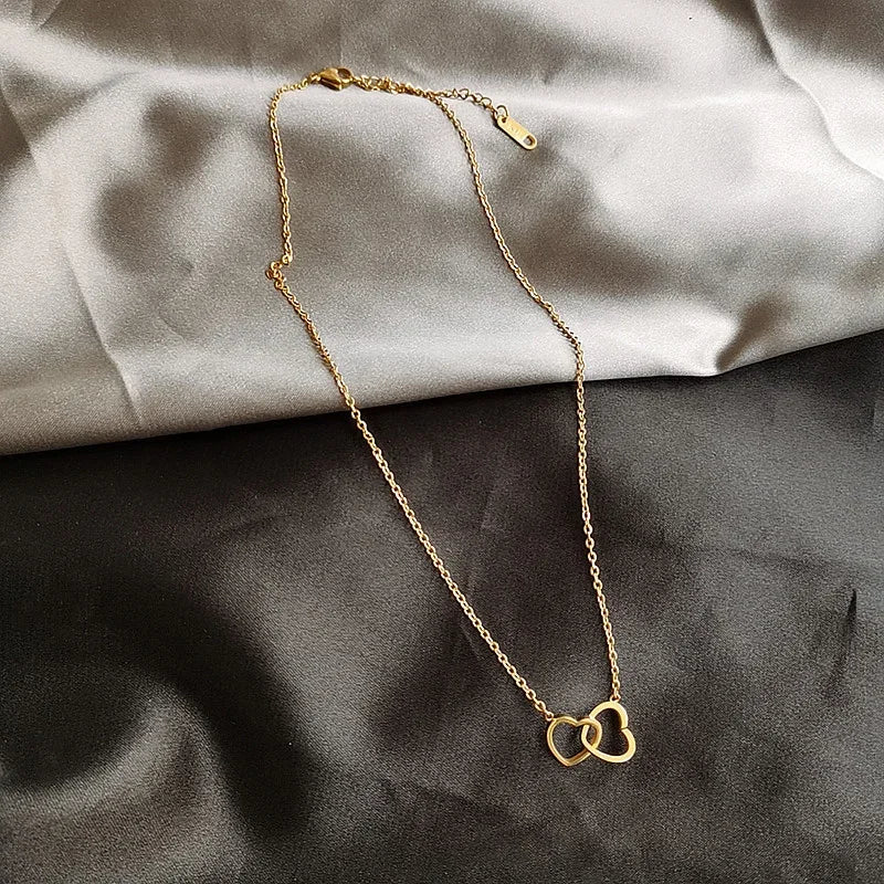 Double Heart Pendant Necklace