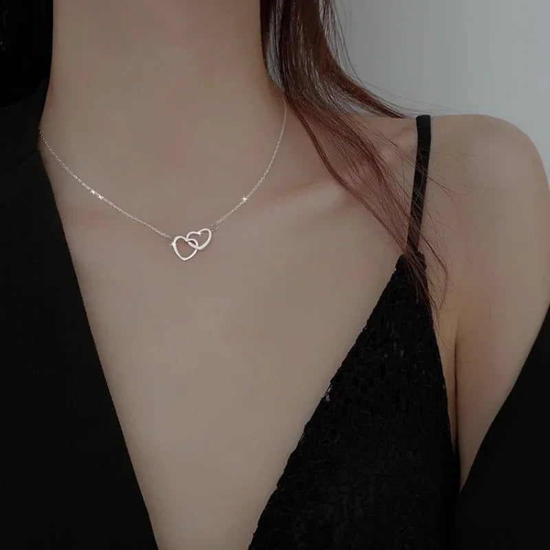 Double Heart Pendant Necklace