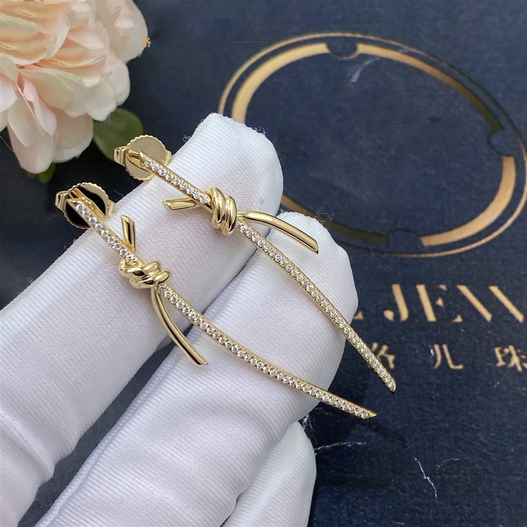 [Lume Jewelry]KNOT DROP EARRINGS IN YELLOW GOLD WITH DIAMONDS