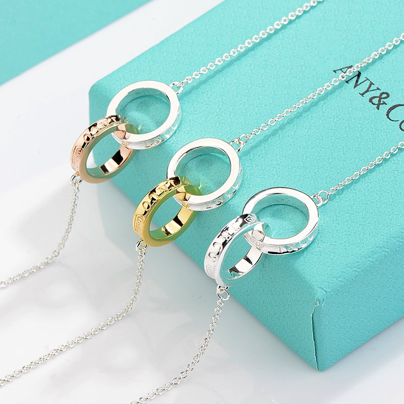[Lume Jewelry]NECKLACE FEMALE DOUBLE RING DOUBLE CIRCLE COUPLE PENDANT