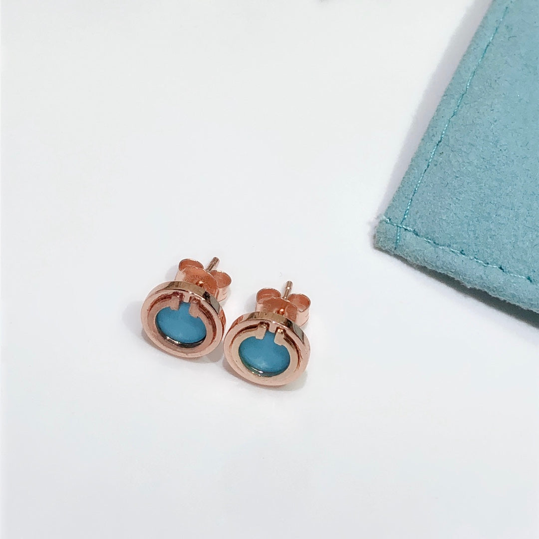 [Lume Jewelry]TURQUOISE CIRCLE WHITE GOLD EARRINGS