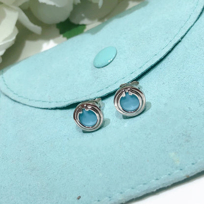 [Lume Jewelry]TURQUOISE CIRCLE WHITE GOLD EARRINGS