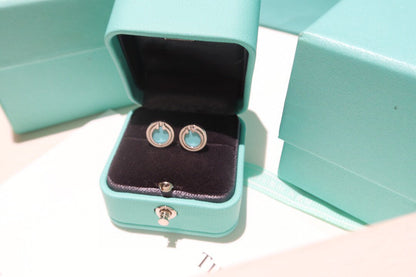 [Lume Jewelry]TURQUOISE CIRCLE WHITE GOLD EARRINGS