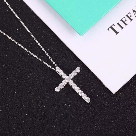 [Lume Jewelry]MOISSANITE STONE CROSS PENDANT NECKLACE SIMULATED DIAMOND CROSS CHOKER