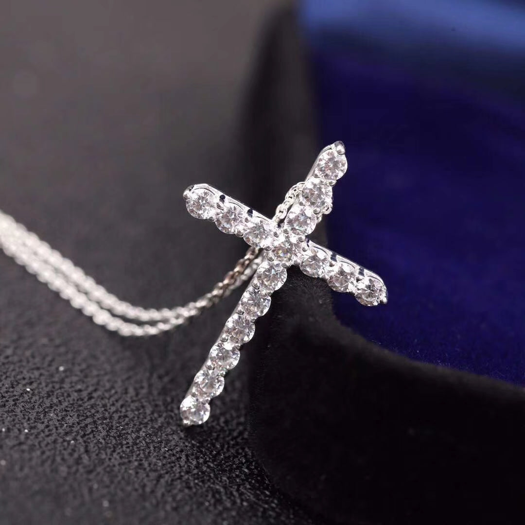 [Lume Jewelry]MOISSANITE STONE CROSS PENDANT NECKLACE SIMULATED DIAMOND CROSS CHOKER