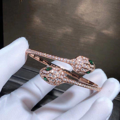 [Lume Jewelry]SERPENTI BRACELET PINK GOLD MALACHITE DIAMOND DOUBLE SNAKE