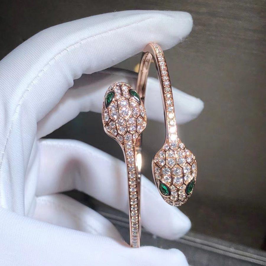 [Lume Jewelry]SERPENTI BRACELET PINK GOLD MALACHITE DIAMOND DOUBLE SNAKE