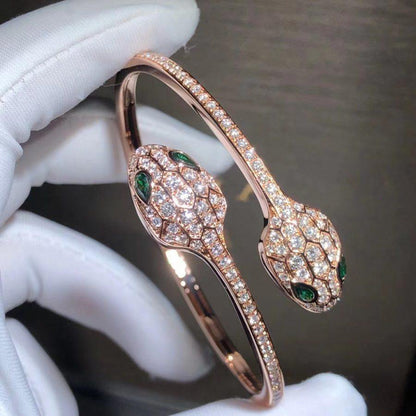 [Lume Jewelry]SERPENTI BRACELET PINK GOLD MALACHITE DIAMOND DOUBLE SNAKE