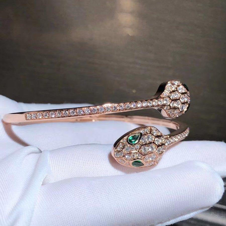 [Lume Jewelry]SERPENTI BRACELET PINK GOLD MALACHITE DIAMOND DOUBLE SNAKE