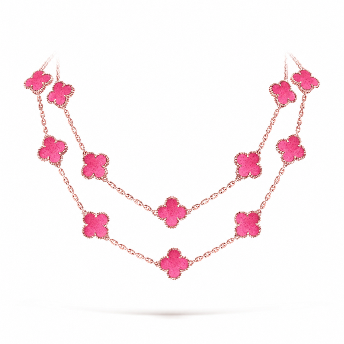 [Lume Jewelry] NEW CLOVER 20 MOTIFS PINK ENAMEL NECKLACE