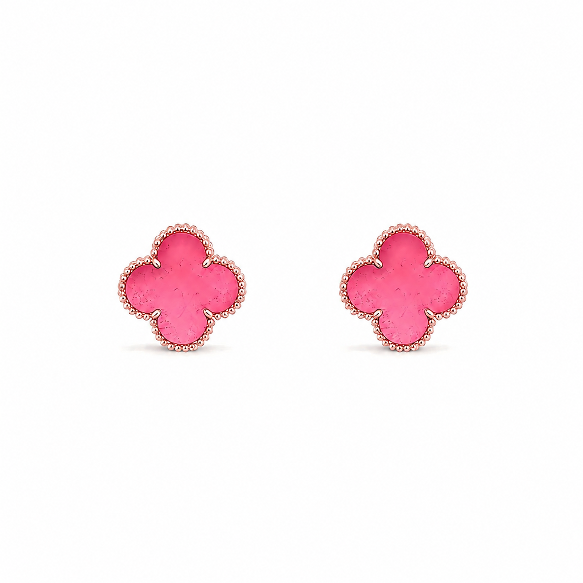 [Lume Jewelry]NEW CLOVER 15MM PINK ENAMEL STUD EARRINGS
