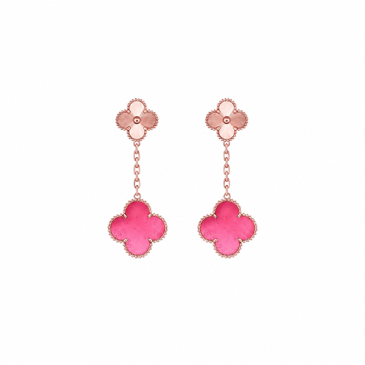 [Lume Jewelry]NEW CLOVER 2 MOTIF PINK ENAMEL EARRINGS