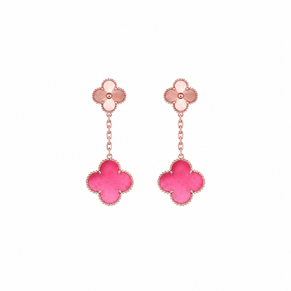 [Lume Jewelry]NEW CLOVER 2 MOTIF PINK ENAMEL EARRINGS