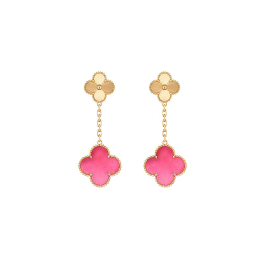 [Lume Jewelry]NEW CLOVER 2 MOTIF PINK ENAMEL EARRINGS