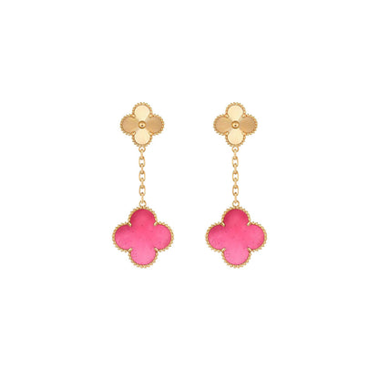 [Lume Jewelry]NEW CLOVER 2 MOTIF PINK ENAMEL EARRINGS