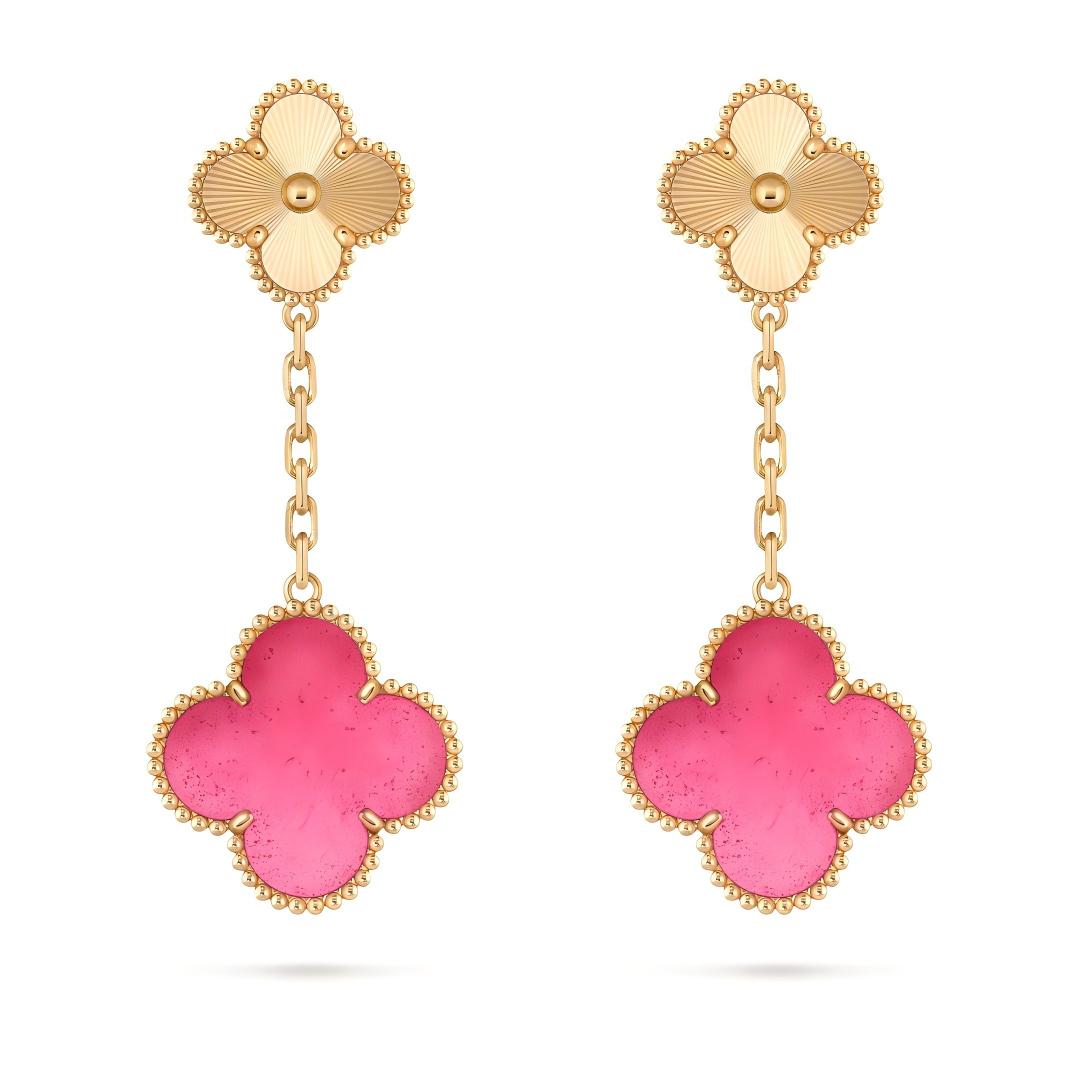 [Lume Jewelry]NEW CLOVER 2 MOTIF PINK ENAMEL EARRINGS
