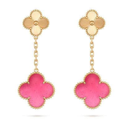 [Lume Jewelry]NEW CLOVER 2 MOTIF PINK ENAMEL EARRINGS