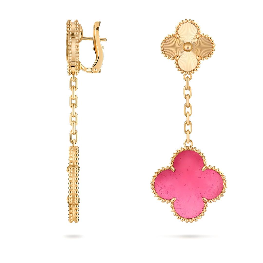 [Lume Jewelry]NEW CLOVER 2 MOTIF PINK ENAMEL EARRINGS