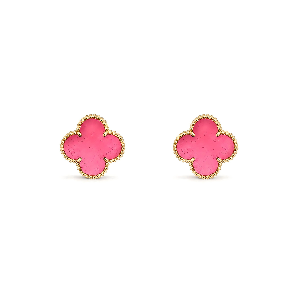 [Lume Jewelry]NEW CLOVER 15MM PINK ENAMEL STUD EARRINGS