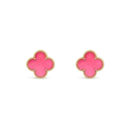 [Lume Jewelry]NEW CLOVER 15MM PINK ENAMEL STUD EARRINGS