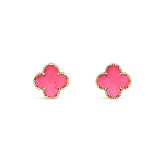 [Lume Jewelry]NEW CLOVER 15MM PINK ENAMEL STUD EARRINGS