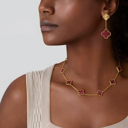 [Lume Jewelry]NEW CLOVER 10 MOTIFS PINK ENAMEL NECKLACE