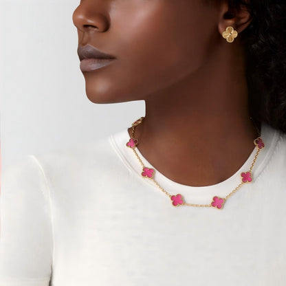 [Lume Jewelry]NEW CLOVER 10 MOTIFS PINK ENAMEL NECKLACE