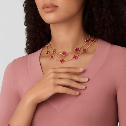 [Lume Jewelry] NEW CLOVER 20 MOTIFS PINK ENAMEL NECKLACE