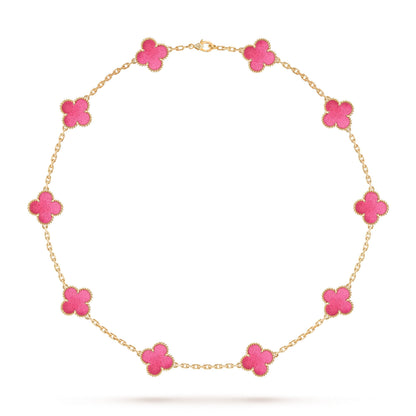[Lume Jewelry]NEW CLOVER 10 MOTIFS PINK ENAMEL NECKLACE