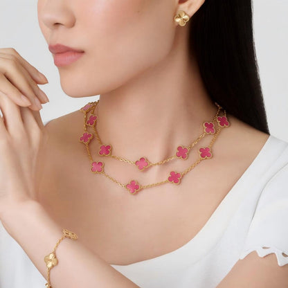 [Lume Jewelry] NEW CLOVER 20 MOTIFS PINK ENAMEL NECKLACE