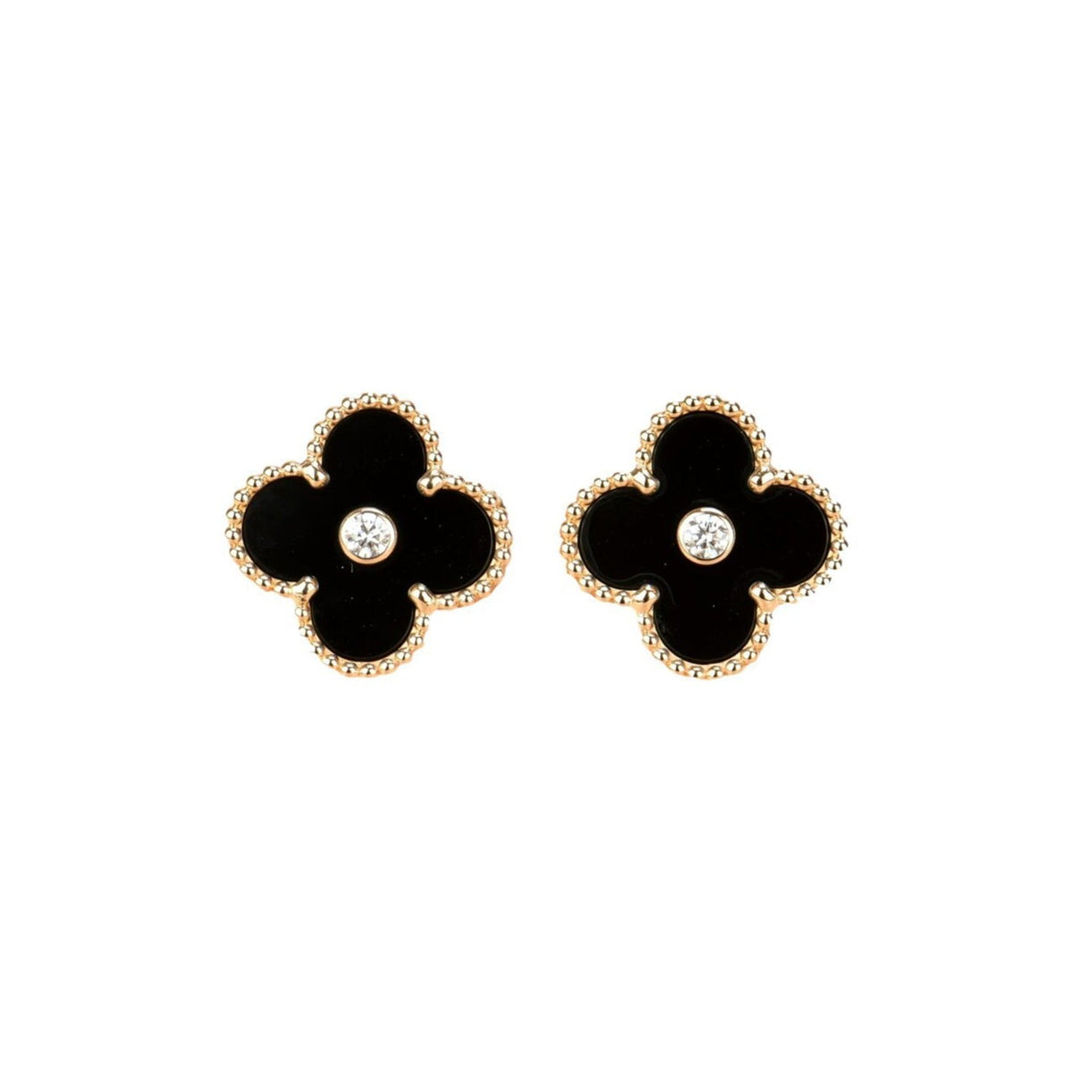 ¡®Lume Jewelry¡¯CLOVER MEDIUM 1 MOTIFS ONYX DIAMOND EARRINGS