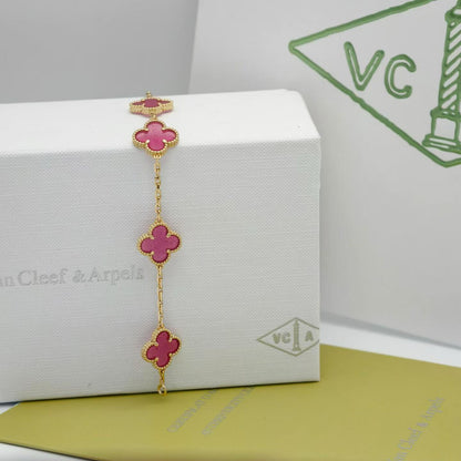 [Lume Jewelry]NEW CLOVER 5 MOTIFS PINK ENAMEL BRACELET